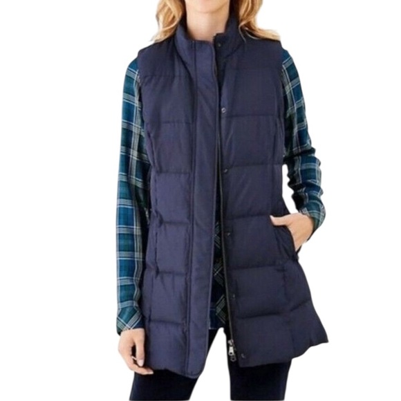 J. Jill Jackets & Blazers - J. Jill Women’s Size M Longline Down Puffer Vest Navy Blue Warm Winter Layer